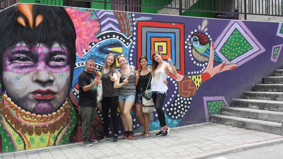 Graffiti Tour through Comuna 13, formerly one of the most dangerous areas in Medellin. Now all painted by beautiful Graffitis and helped by some awesome guys who founded the #CasaKolacho, where the kids from the comuna learn Breakdance, Rap, Graffiti and more.