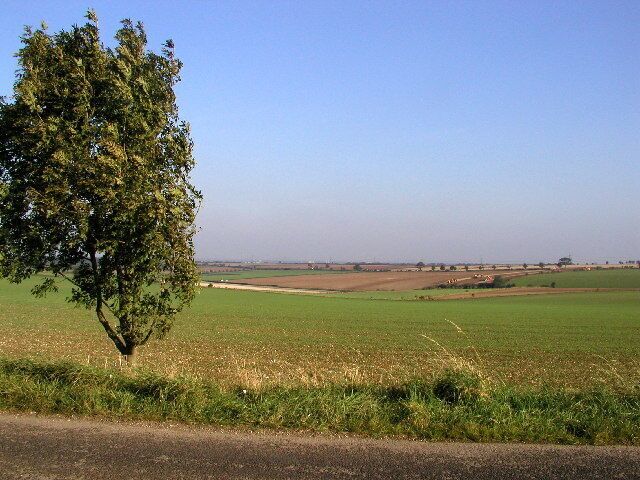 From the Little Weighton to Walkington road, East Riding of Yorkshire, England. Looking over Wolds agricultural land towards the City of Hull in the distance. Photo taken at MR: SE98753475 looking eastwards.