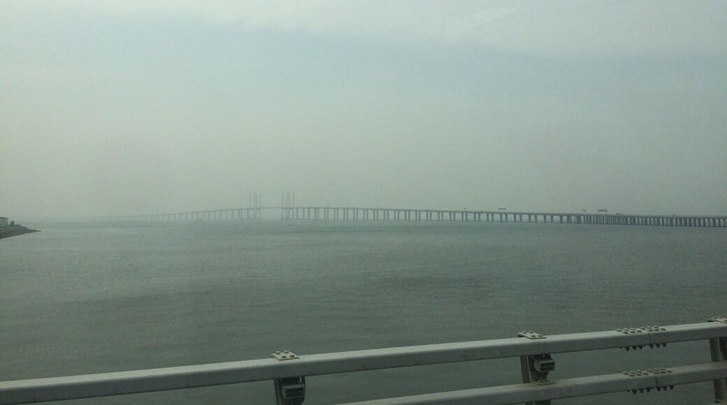 Jiaozhou Bay Bridge (or Qingdao Haiwan Bridge) is a roadway bridge in eastern China's Shandong province. As of December 2012, Guinness World Records lists the Jiaozhou Bay Bridge as the world's longest bridge over water. This picture was taken still on the bridge!