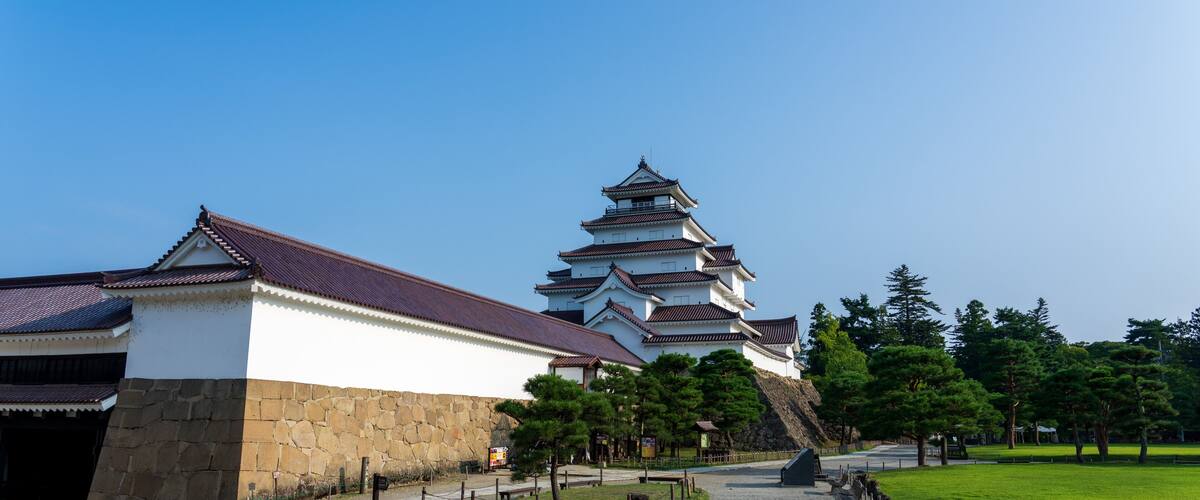 Facade of the Tsuruga Castle in the morning in Fukushima, Japan
