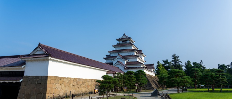Facade of the Tsuruga Castle in the morning in Fukushima, Japan