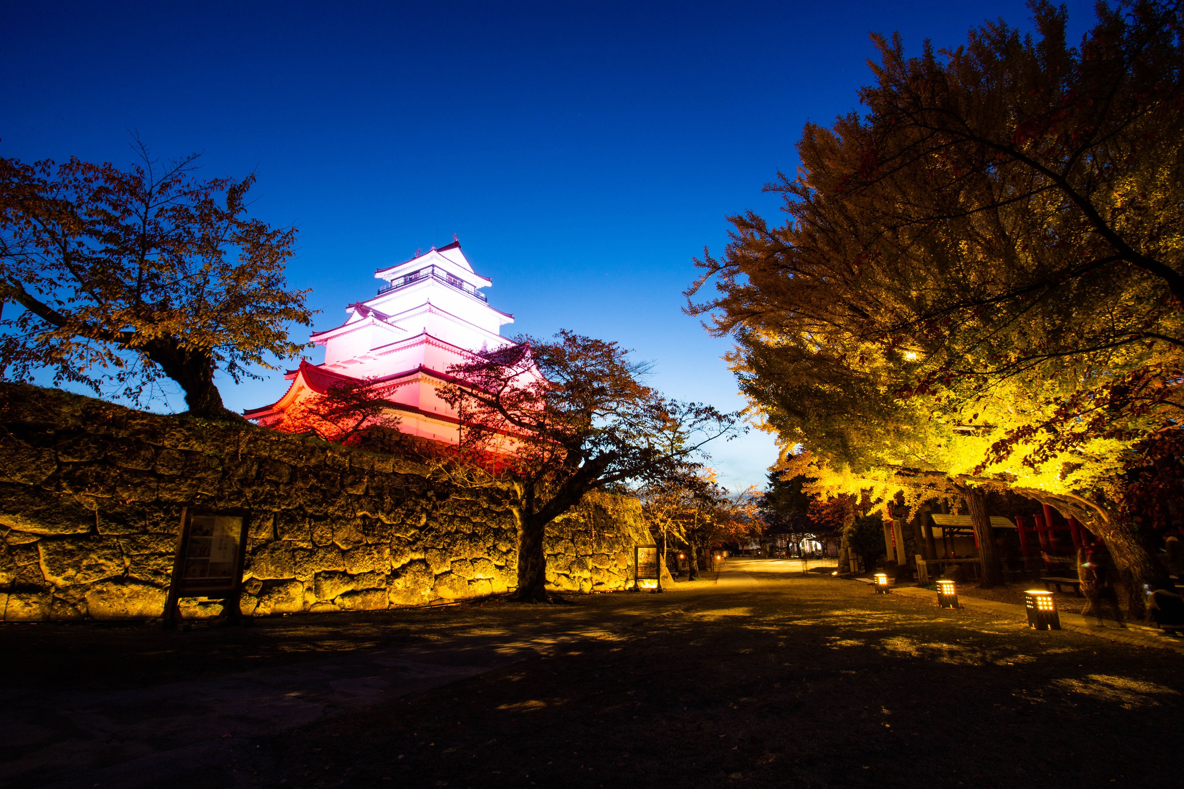 Tsuruga castle with light up in Aizu wakamatsu city, Fukushima, Tohoku, Japan.