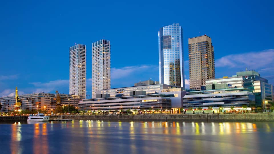 Puerto Madero which includes night scenes, skyline and a city