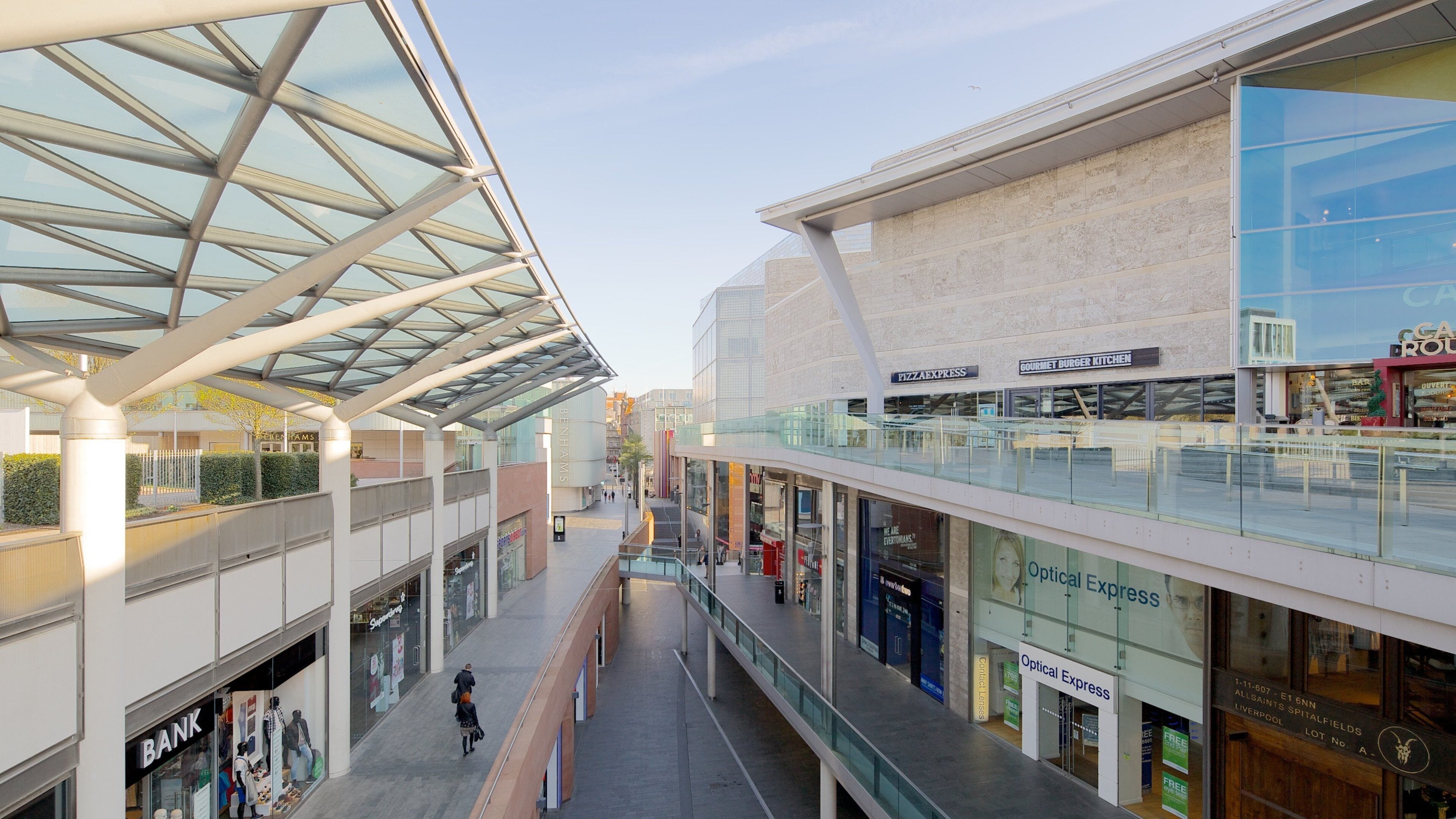 Liverpool ONE which includes street scenes and modern architecture