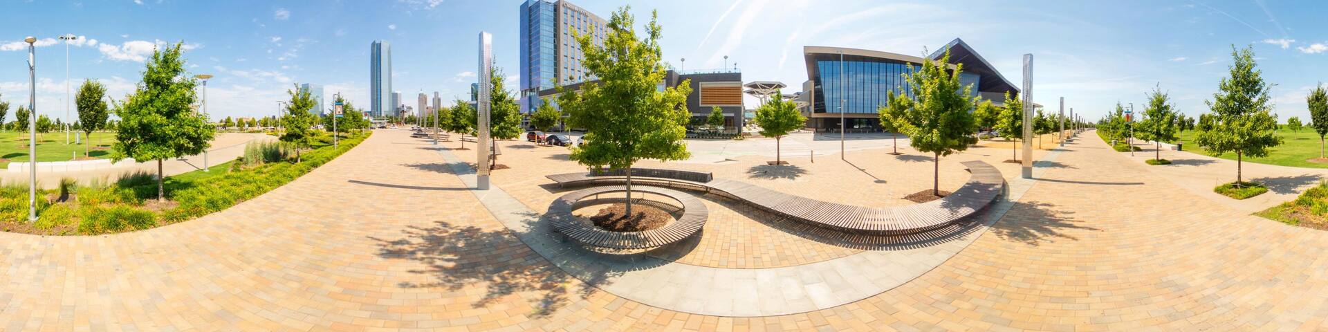 360 equirectangular photo Scissortail Park Downtown Oklahoma City