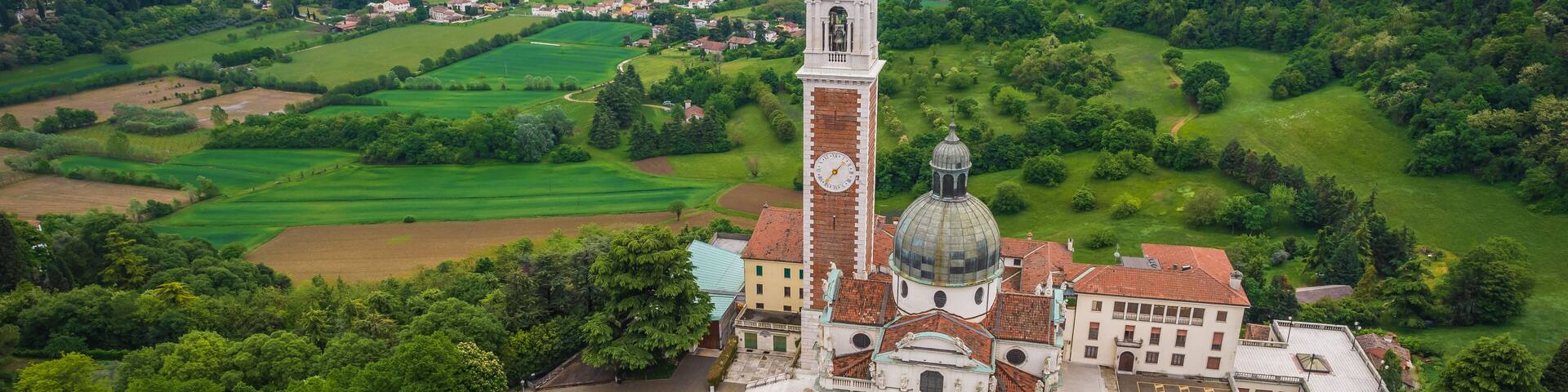 Aerial View of the Church of St. Mary of Mount Berico in Vicenza, Veneto, Italy, Europe, World Heritage Site