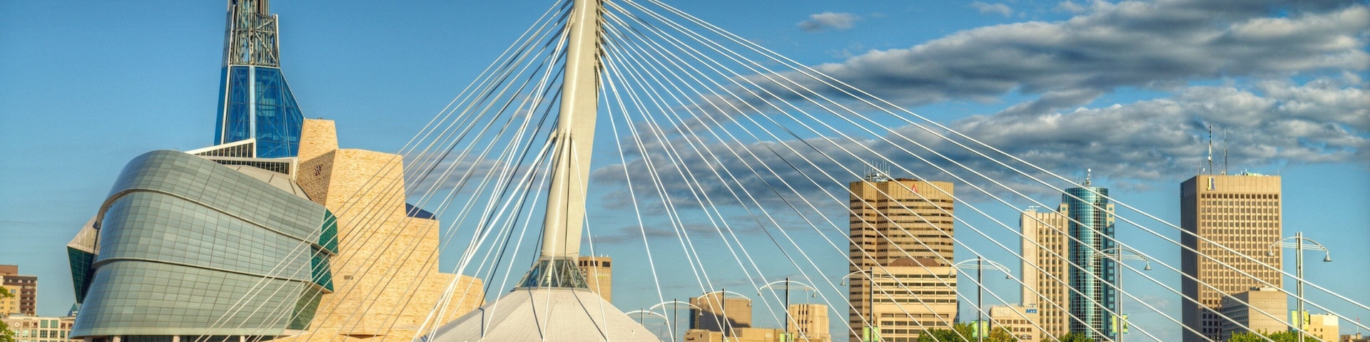 Winnipeg ofreciendo un puente, un río o arroyo y una ciudad