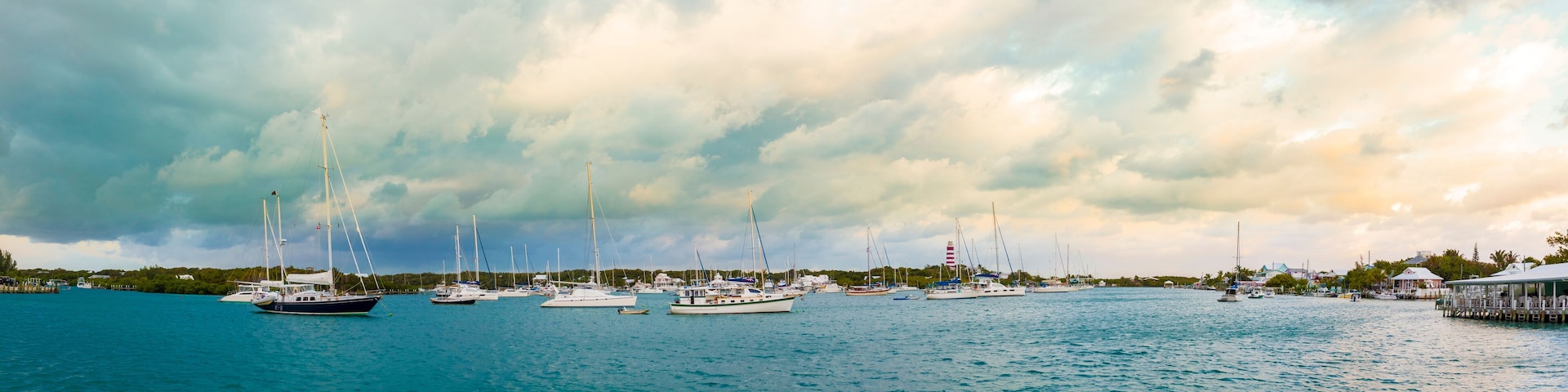 Panorama of the harbor in Hopetown, Bahamas.