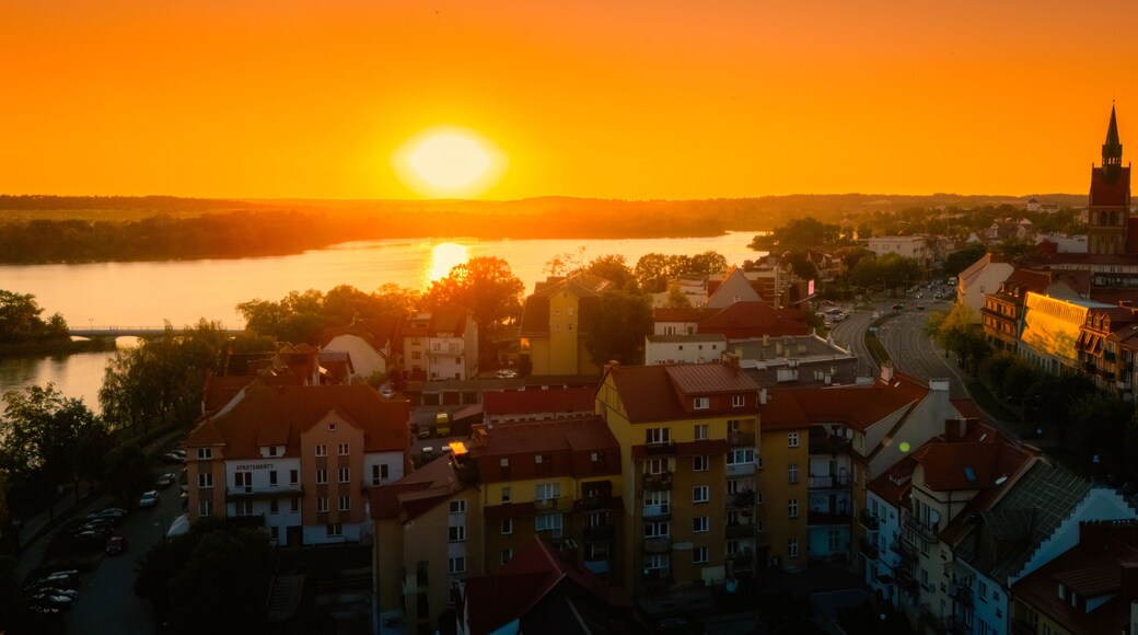 Panoramic Sunset Aerial view of quiet town of Elk in Poland.