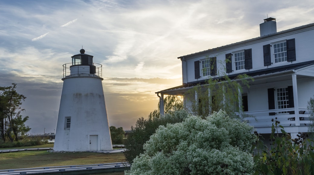 Piney Point Lighthouse at sunset built in 1836