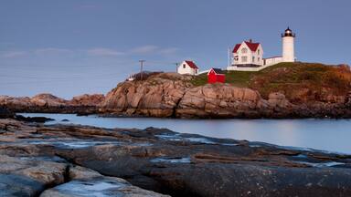 Nubble Lighthouse at sunset, Cape Neddick, Maine, USA