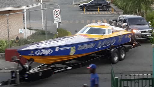 One of the boats of the Great Race 2016 in Buccoo Bay fisherman village.