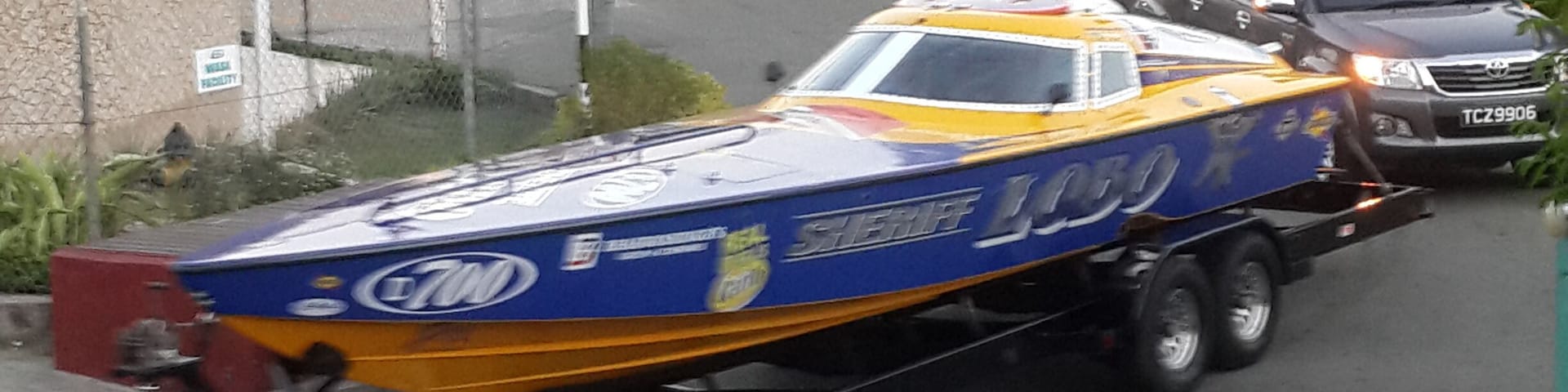 One of the boats of the Great Race 2016 in Buccoo Bay fisherman village.