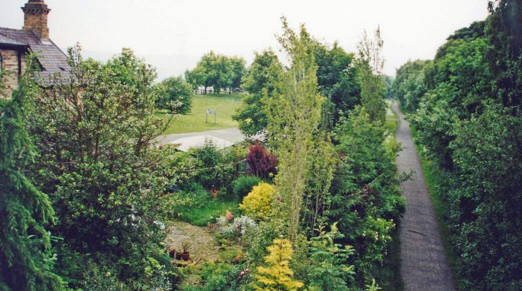 Site of former Ebchester station. View NE, towards Newcastle: ex-NER Newcastle - Scotswood - Blackhill line. The station was closed 21/9/53; the line 1/12/54 to passengers, 11/11/63 to goods. Evidently the track-bed is now a cycle-path.