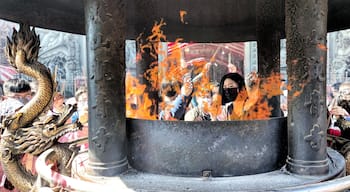 The Lunar New Year`s Day when the crowds are still lively at Zhulinshan Temple in Linkou, New Taipei City, Taiwan