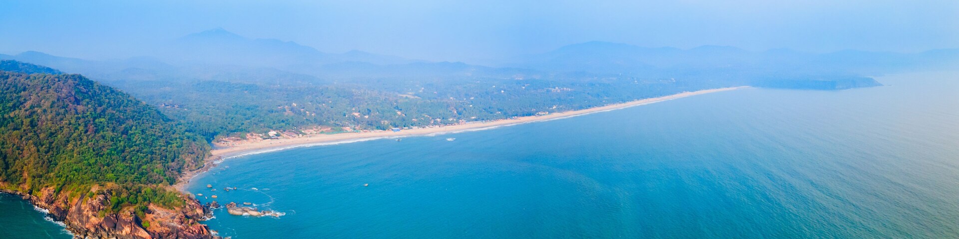Agonda Beach aerial panoramic view in Goa, India