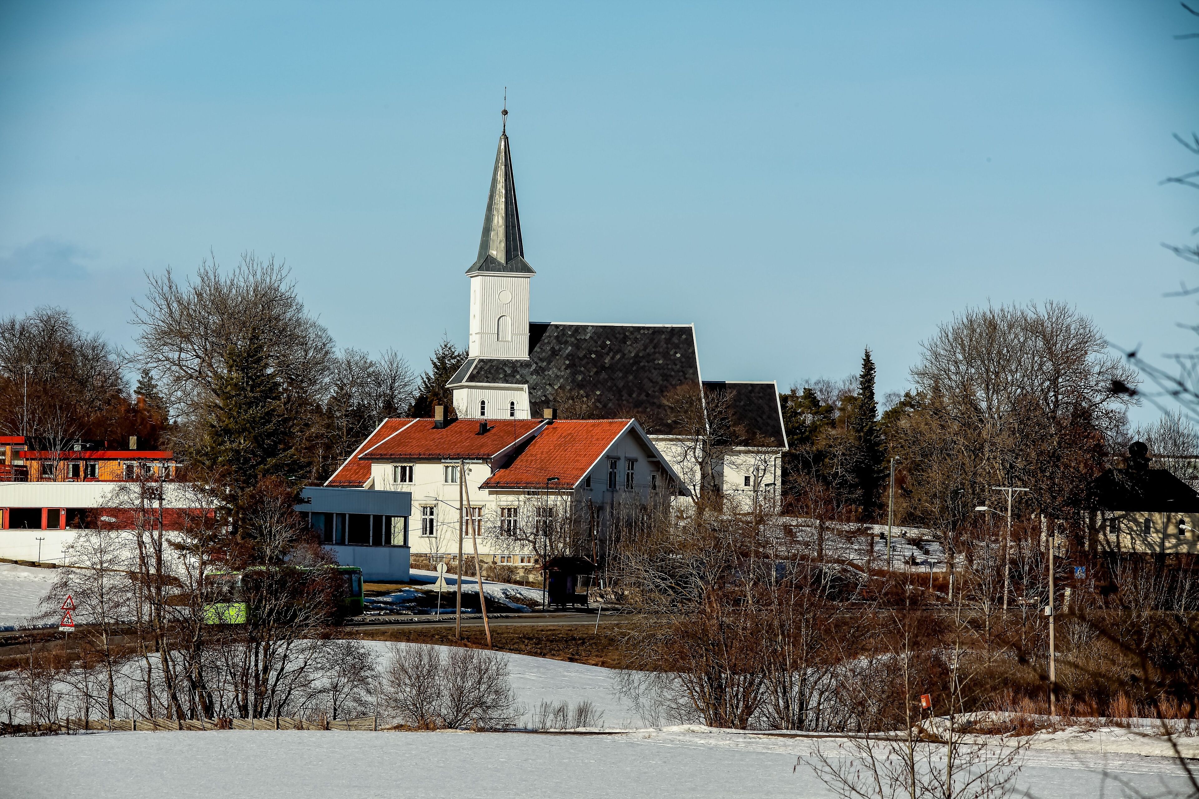 Lorenskog church and old school, Norway