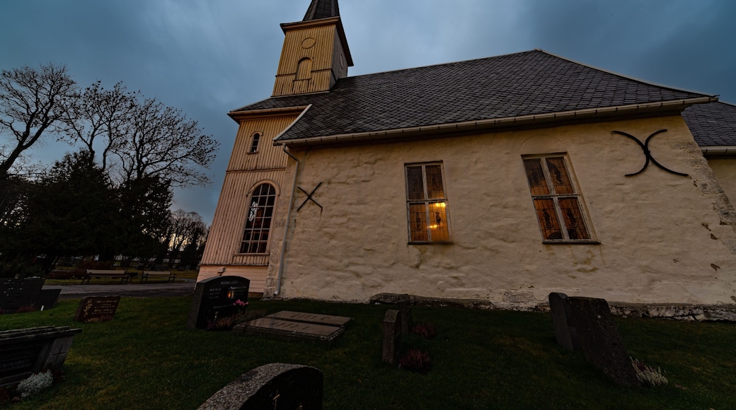 Exterior view of Lorenskog church in the evening, Akershus, Norway