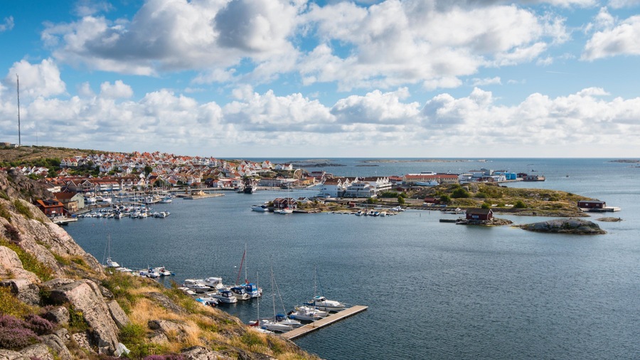 Kungshamn showing a coastal town, landscape views and general coastal views