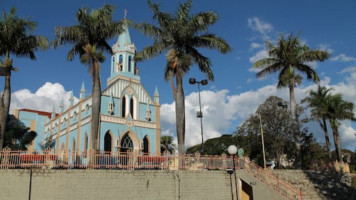Nossa Senhora Aparecida Church in Olímpia São Paulo Brazil, tree lined square and historic catholic church