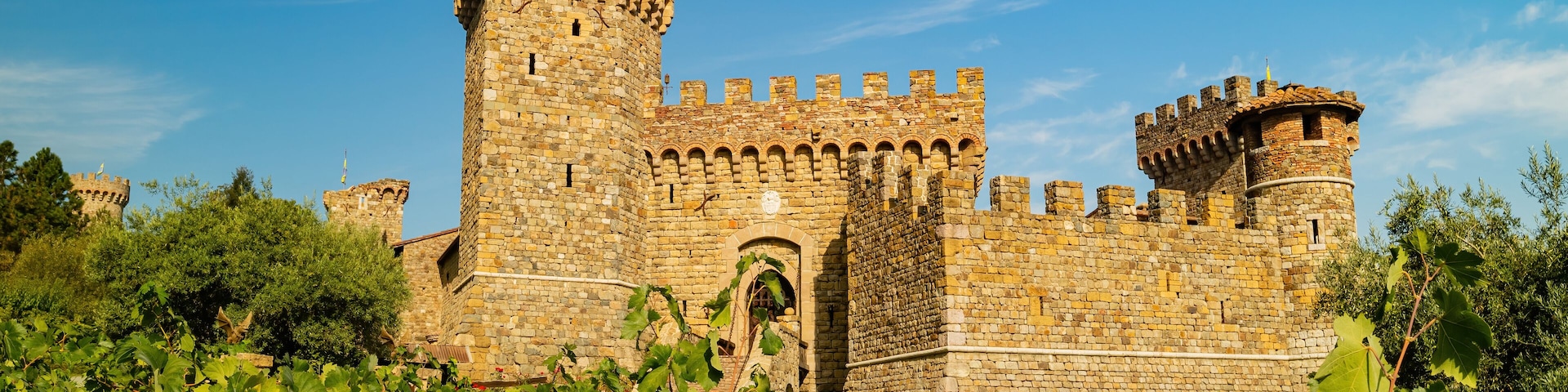 Sunny view of the 13th-century style Castello di Amorosa