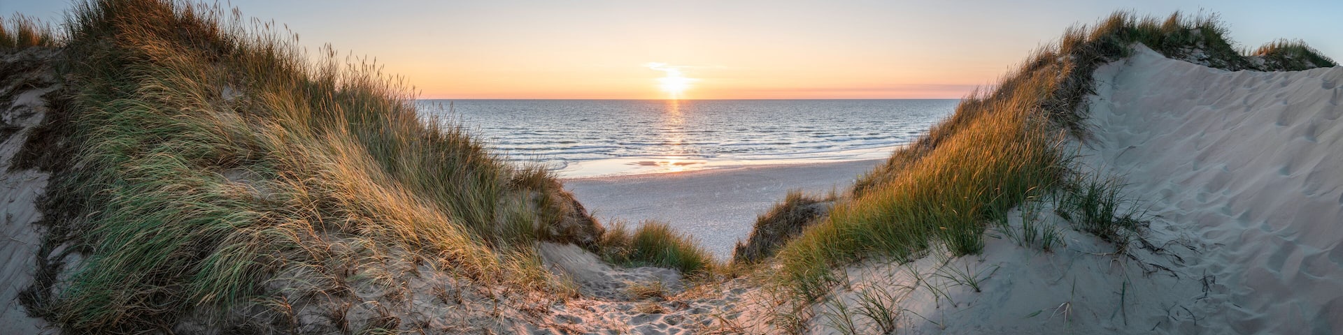 Dune beach panorama at sunset
