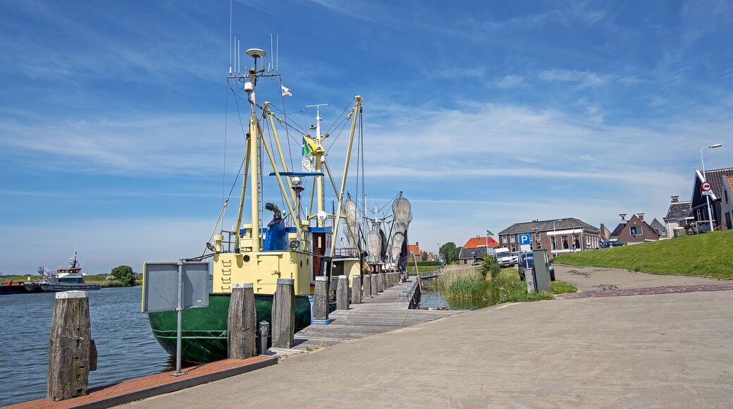 Traditional fishing boats in the harbor from Workum in the Netherlands