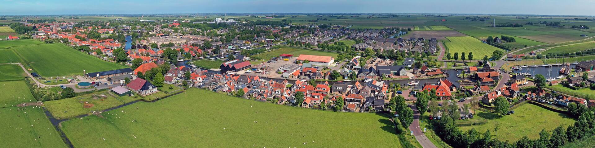 Aerial from the traditional town Workum in Friesland in the Netherlands