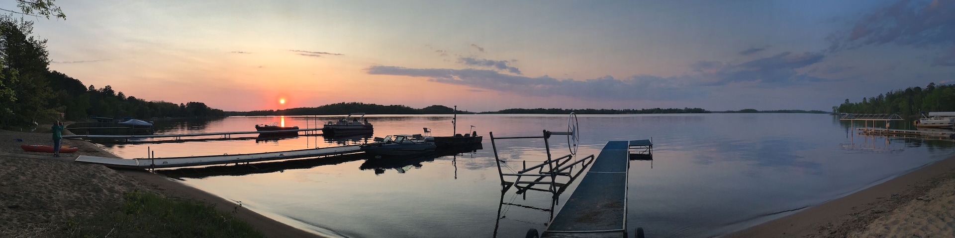 Big Sandy Lake in Minnesota at sunset panorama