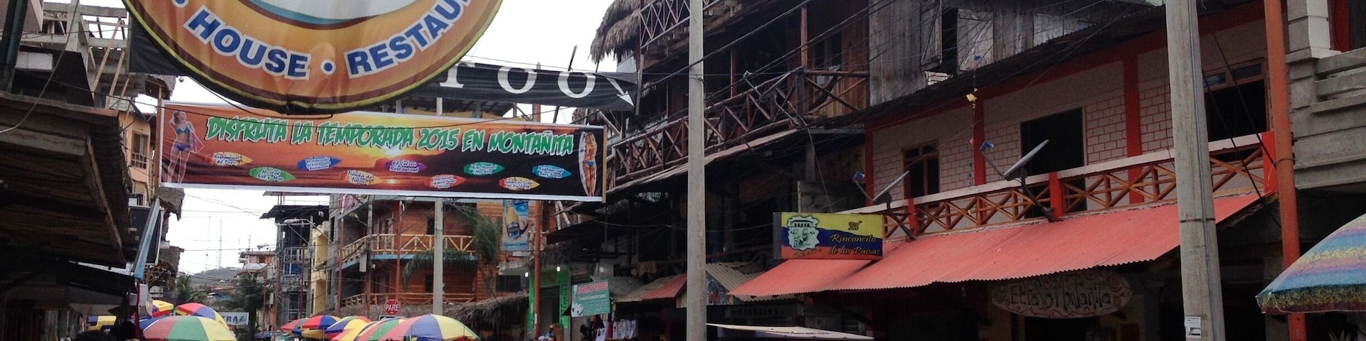 The streets of Montanita. You can find all kinds of knick knacks here, even a hat made from coconut husks! There are also vendors selling all kinds of juices made from fresh fruit like guava, passionfruit, and mangoes. Over on the beach, there are places you can either take a surf lesson, or rent a surfboard and give yourself lessons for less than $10/hour! #market