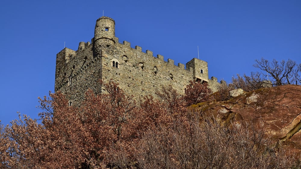 Ussel fraction of Chatillon, Valle d'Aosta, Italy 11 February 2018. Shot taken from the three quarters to the left of the castle.