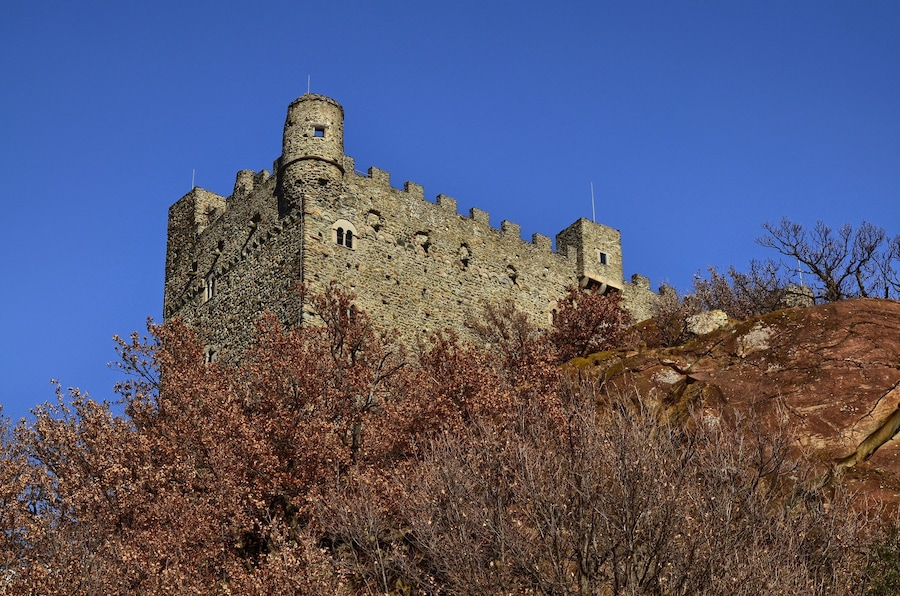 Ussel fraction of Chatillon, Valle d'Aosta, Italy 11 February 2018. Shot taken from the three quarters to the left of the castle.