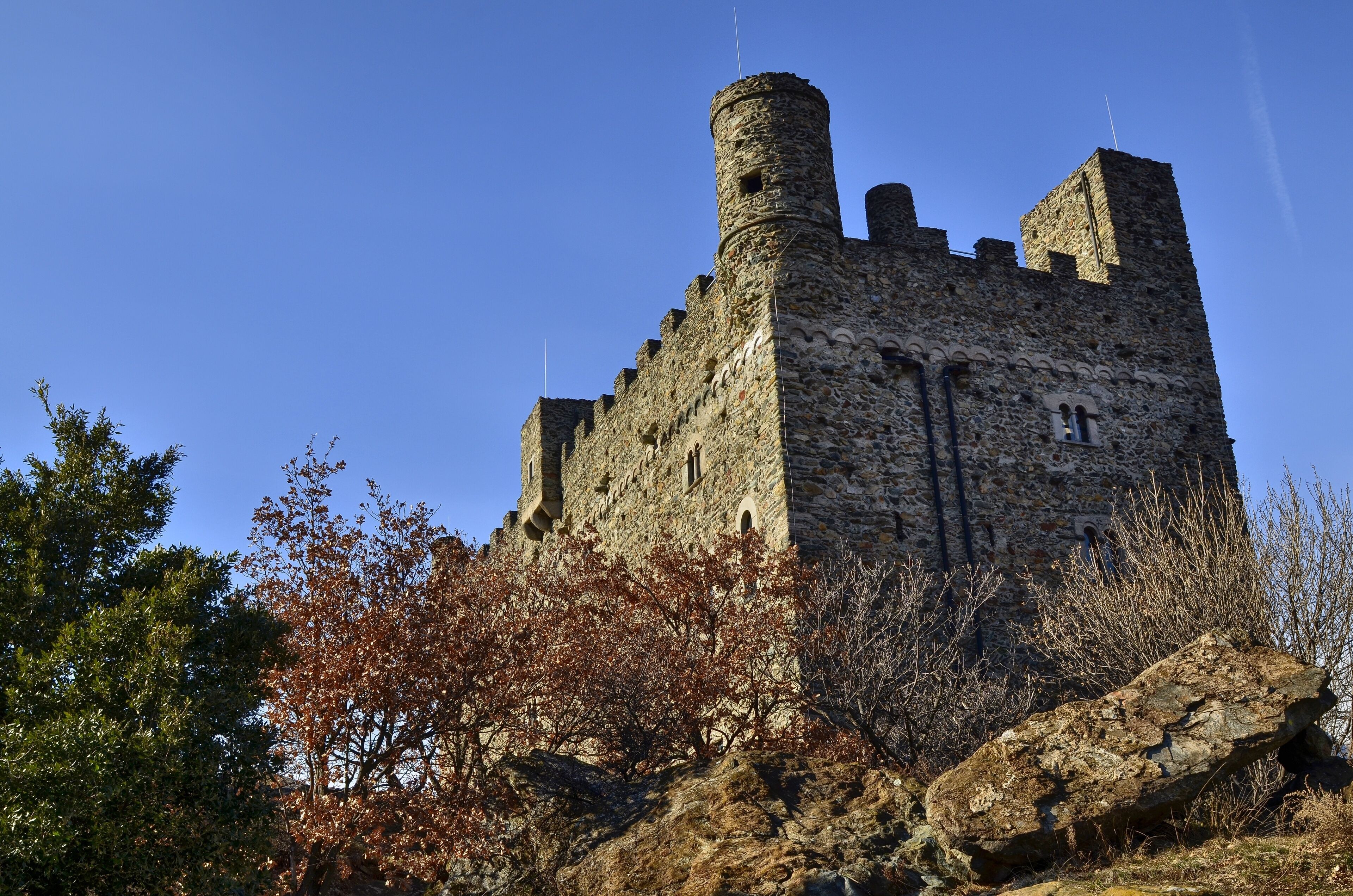 Ussel fraction of Chatillon, Valle d'Aosta, Italy 11 February 2018. The castle photographed from three quarters on the right.