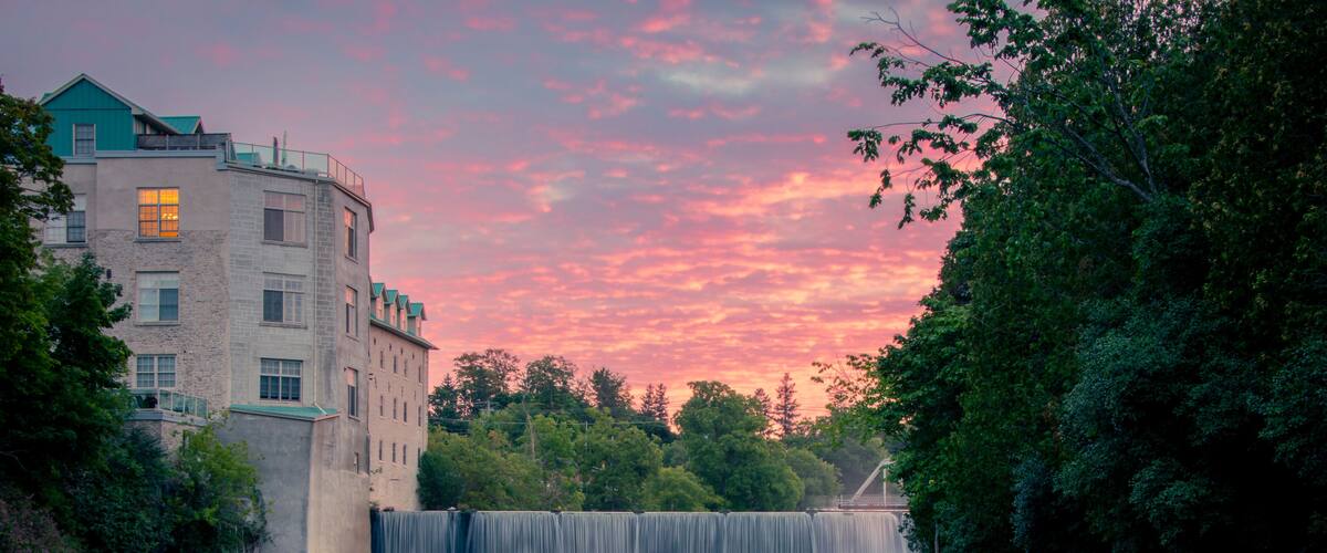 Fergus Ontario Canada Along the Grand River in Confederation Park early morning summer sunrise