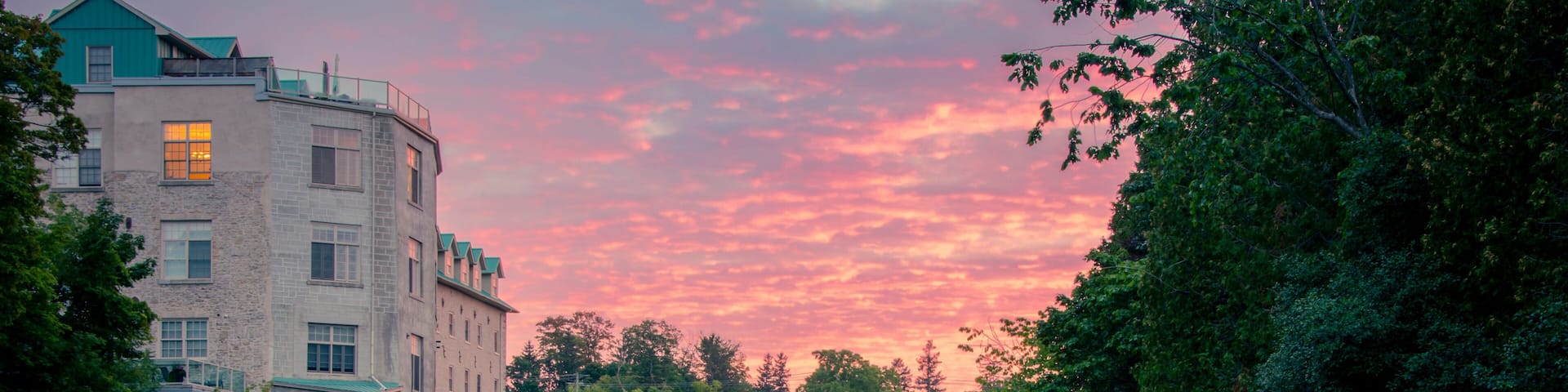 Fergus Ontario Canada Along the Grand River in Confederation Park early morning summer sunrise