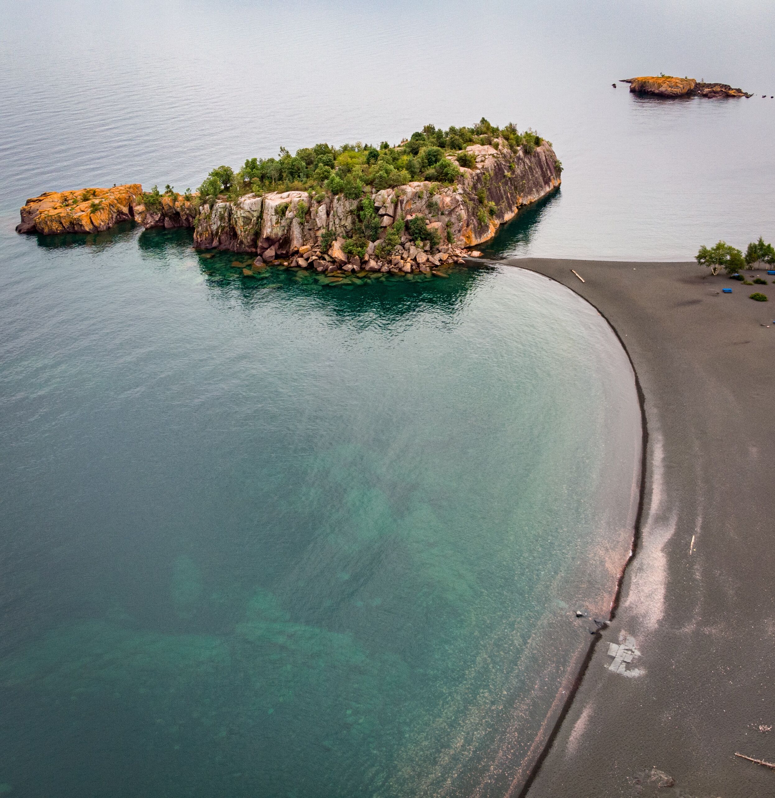 Aerial view of the Black Beach along the North Shore of Lake Superior in Minnesota.