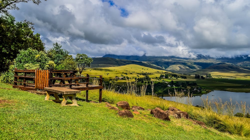 Drakensberg mountain escarpment and bell park dam around Cathkin park in Kwazulu natal South Africa