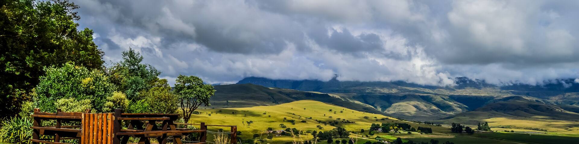 Drakensberg mountain escarpment and bell park dam around Cathkin park in Kwazulu natal South Africa