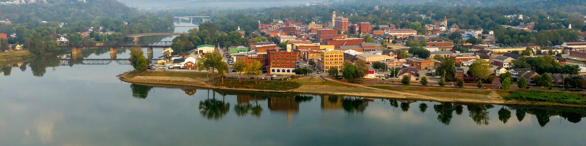 Foggy Morning Over the River and Main Street Marietta Ohio Washington County