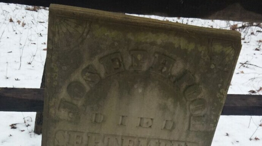 The grave marker of Joseph Pool who, along with his wife Sally, settled in Ohio after traveling from New York in 1812. They then proceeded to have 13 children. These stones mark the last known pioneer family graveyard in Sharon Township.