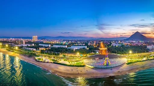 Sunset at Nghinh Phong cape, Phu Yen, Vietnam, with square, beach, park, beautiful sunset sky. Nghinh Phong Is A New Symbol Of Phu Yen