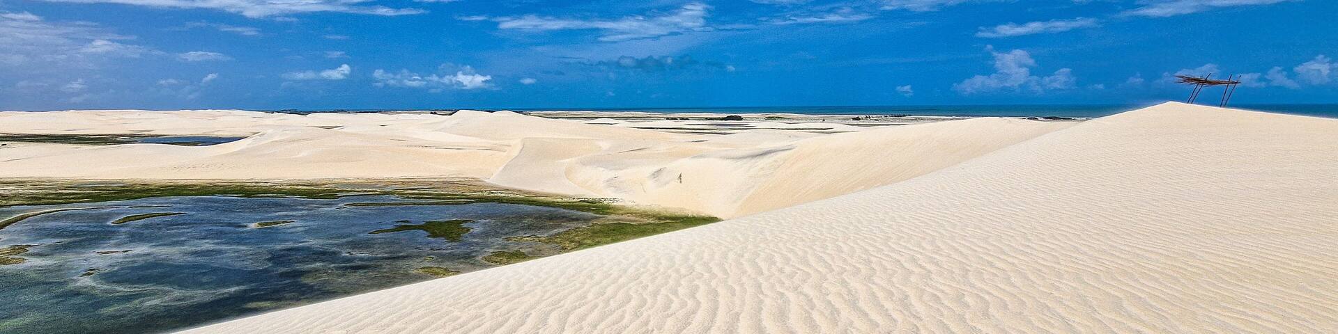 Buggy tour in the lagoon on the Funil Dune, Tatajuba Beach at Camocim, Jericoacoara, Ceara in Brazil