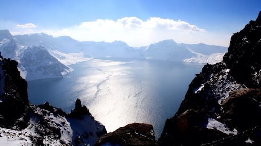 A deep blue Volcanic crater lake at an elevation of 2104m is the highlight of Changbaishan.tour guides and the locals told us that there is a Loch-Ness-style monster in the lake they told us to focus your cameras on the lake if you are lucky enough u might catch the monster in your camera #waterlust