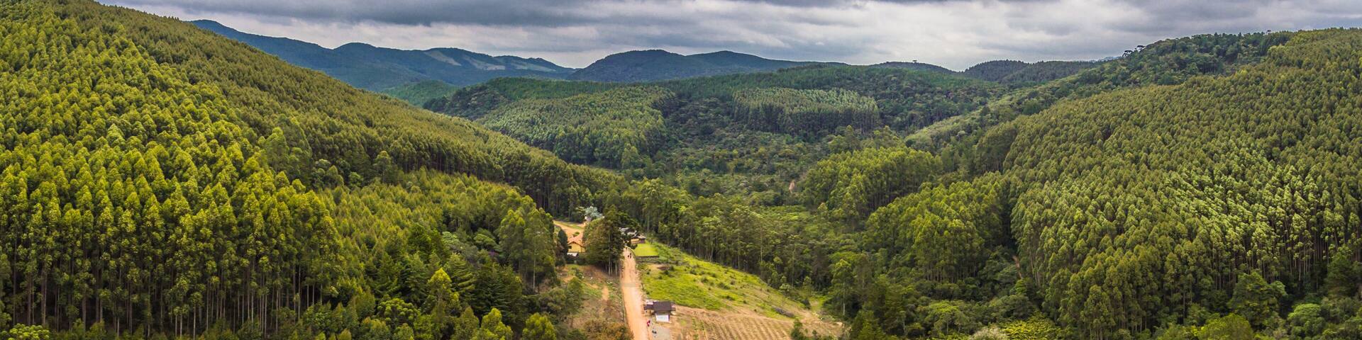 Drone aerial view panorama from forest landscape at Monte Verde, Minas Gerais, Brazil.
