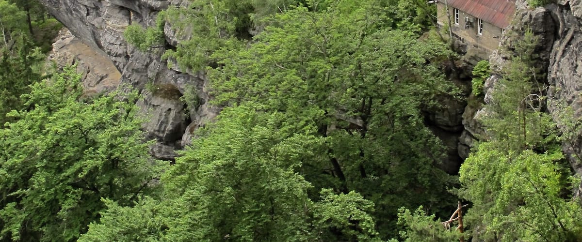 Pravčická brána (Prebischtor) in a part of national park Bohemian Switzerland and national natural monument, Děčín District