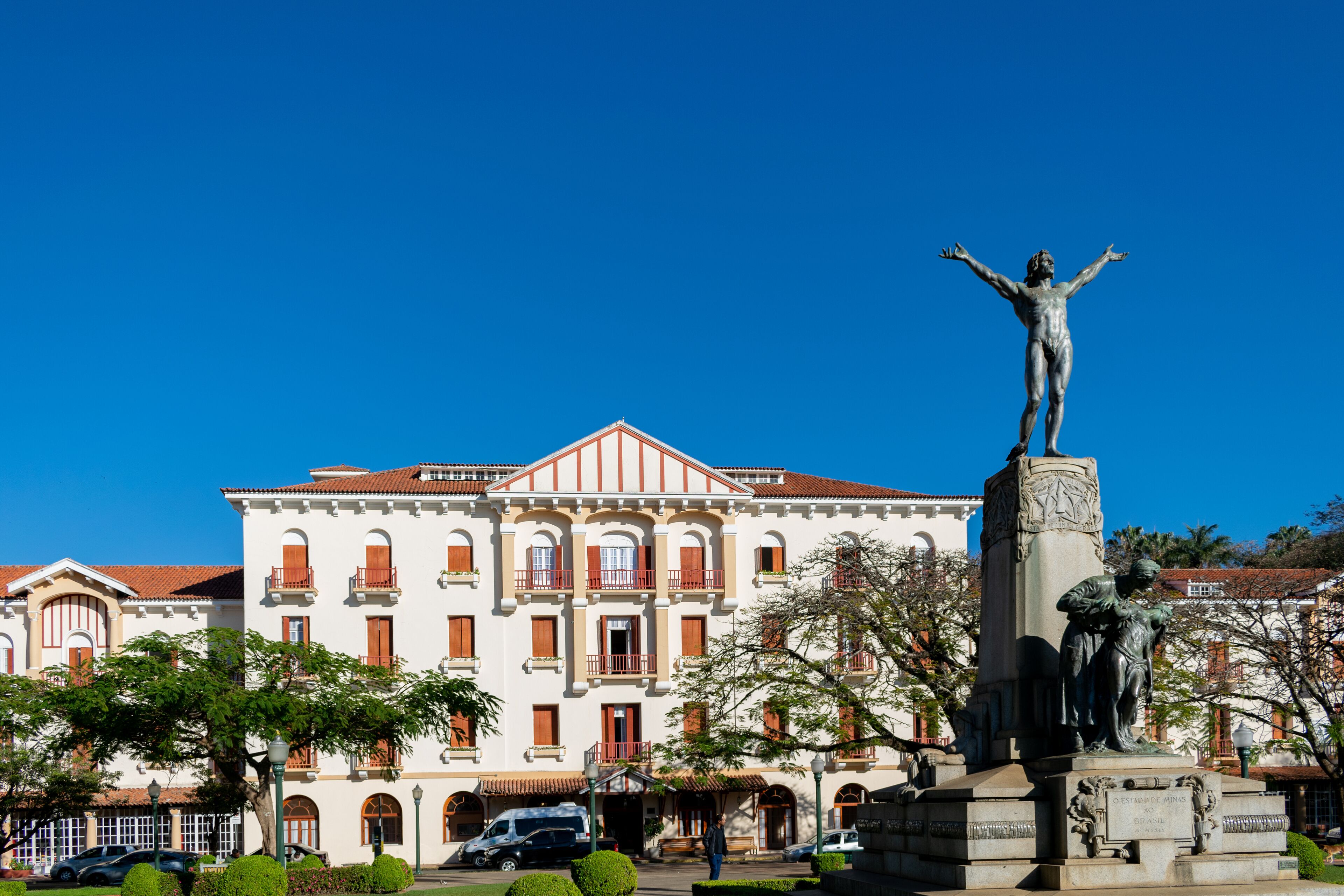 Poços de Caldas, Minas Gerais, Brazil - August 24 2019 - facade of the Palace Hotel, in the main square of the city
