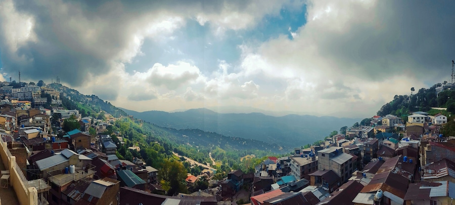 Murree, Punjab, Pakistan - August, 24, 2019: A view from the balcony of Chinar Hotel, Murree, Mall Road. I envy those teeny Tiny Hobbit like Houses & People who live in such serene!
