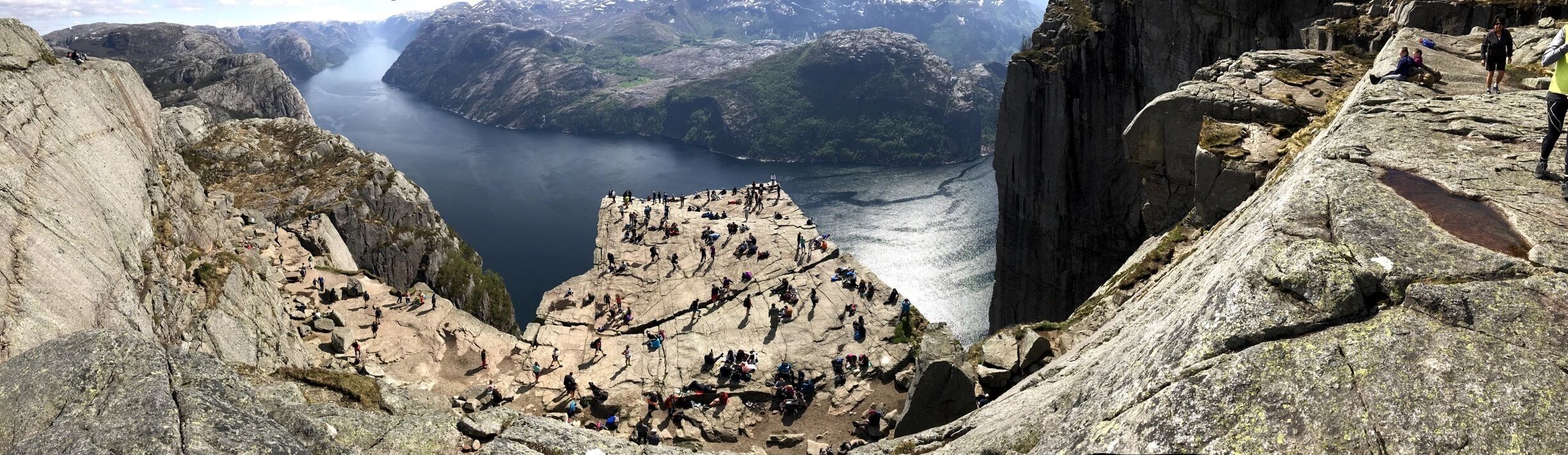 Panoramic view looking down on Pulpit Rock and the fjord 