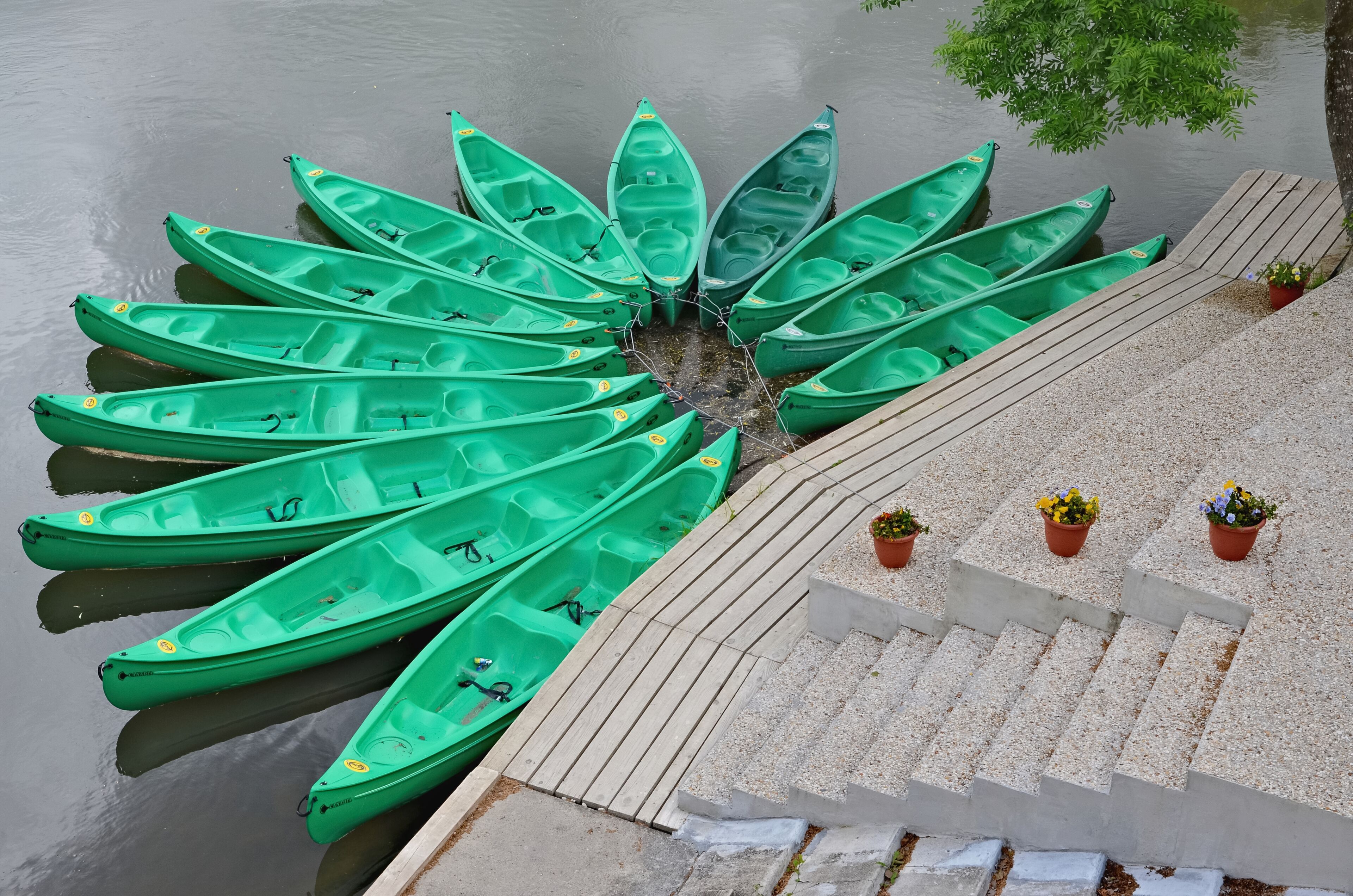 Some canoes of the canoeing club of Aubeterre-sur-Dronne, Charente, France.