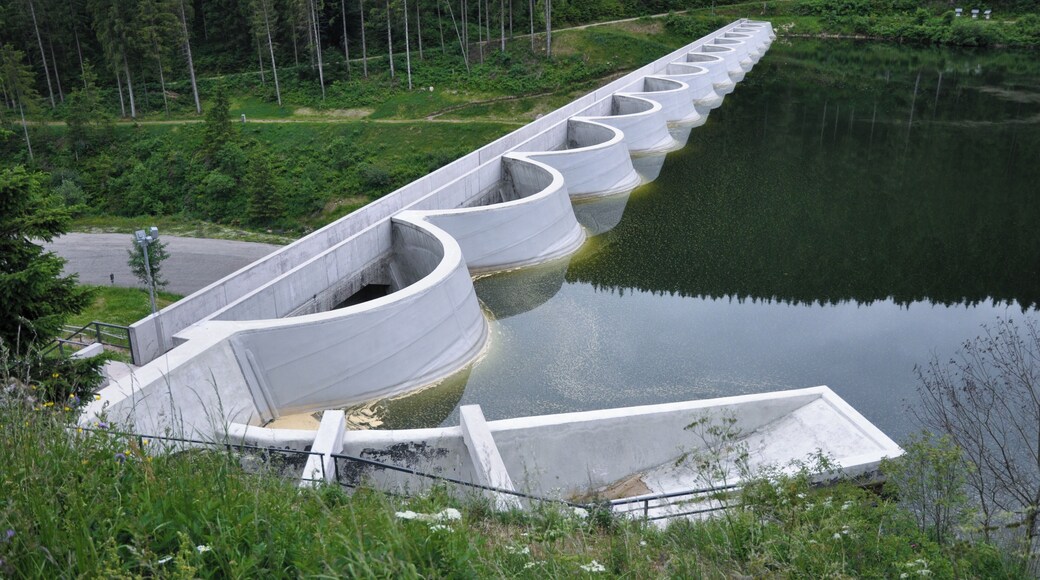 Buttress dam Linachtalsperre, Vöhrenbach, district Schwarzwald-Baar-Kreis, Baden-Württemberg, Germany